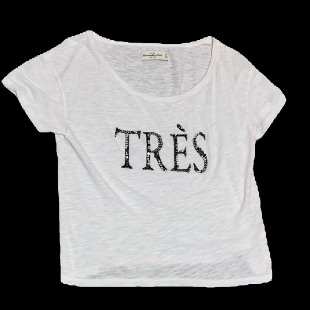 Tres y2k Abercrombie and Fitch Baby Tee T-Shirt White Beaded - XS